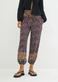 bonprix bonprix Pantalón sin cierre de viscosa fluida Azul marino con patrón paisley Outlet