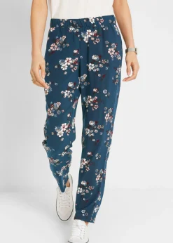 bonprix bonprix Pantalón sin cierre de viscosa sostenible Azul marino de flores Discount