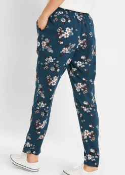 bonprix bonprix Pantalón sin cierre de viscosa sostenible Azul marino de flores Discount