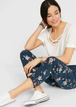 bonprix bonprix Pantalón sin cierre de viscosa sostenible Azul marino de flores Discount