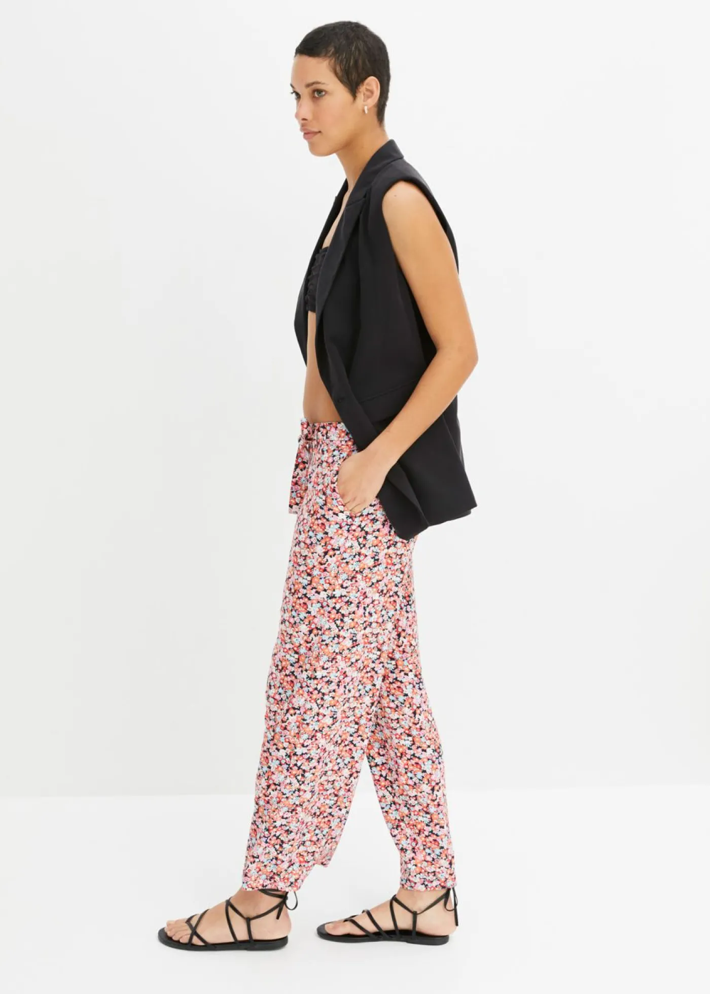 bonprix bonprix Pantalón sin cierre de viscosa pura naranja/menta de flores Online