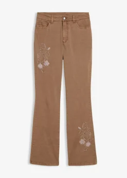 bonprix bonprix Pantalón tipo bootcut con bordado Marrón castaño New