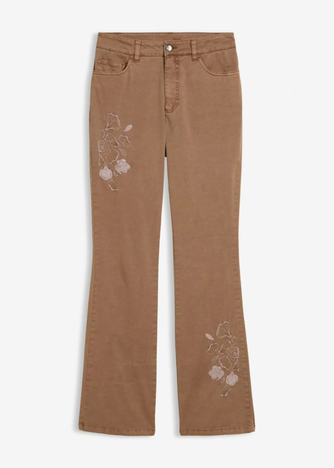 bonprix bonprix Pantalón tipo bootcut con bordado Marrón castaño New