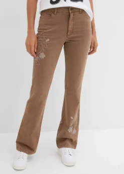bonprix bonprix Pantalón tipo bootcut con bordado Marrón castaño New