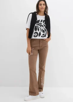 bonprix bonprix Pantalón tipo bootcut con bordado Marrón castaño New