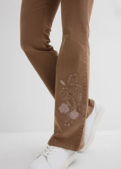 bonprix bonprix Pantalón tipo bootcut con bordado Marrón castaño New