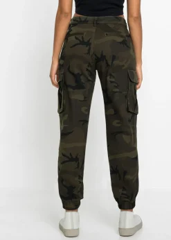 bonprix bonprix Pantalón tipo cargo de algodón puro Verde oliva oscuro estampado Online