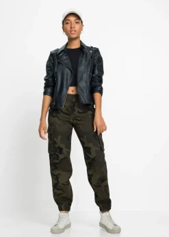 bonprix bonprix Pantalón tipo cargo de algodón puro Verde oliva oscuro estampado Online