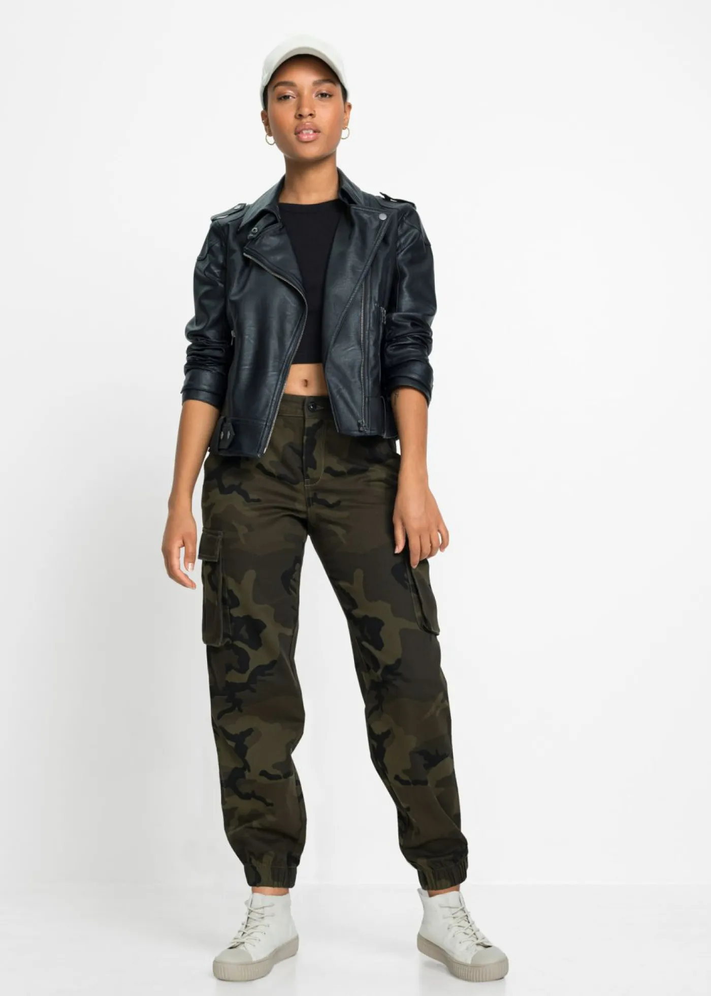 bonprix bonprix Pantalón tipo cargo de algodón puro Verde oliva oscuro estampado Online