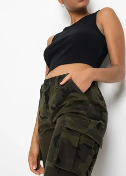 bonprix bonprix Pantalón tipo cargo de algodón puro Verde oliva oscuro estampado Online