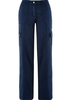 bonprix bonprix Pantalón tipo cargo de algodón, mid waist Azul marino New