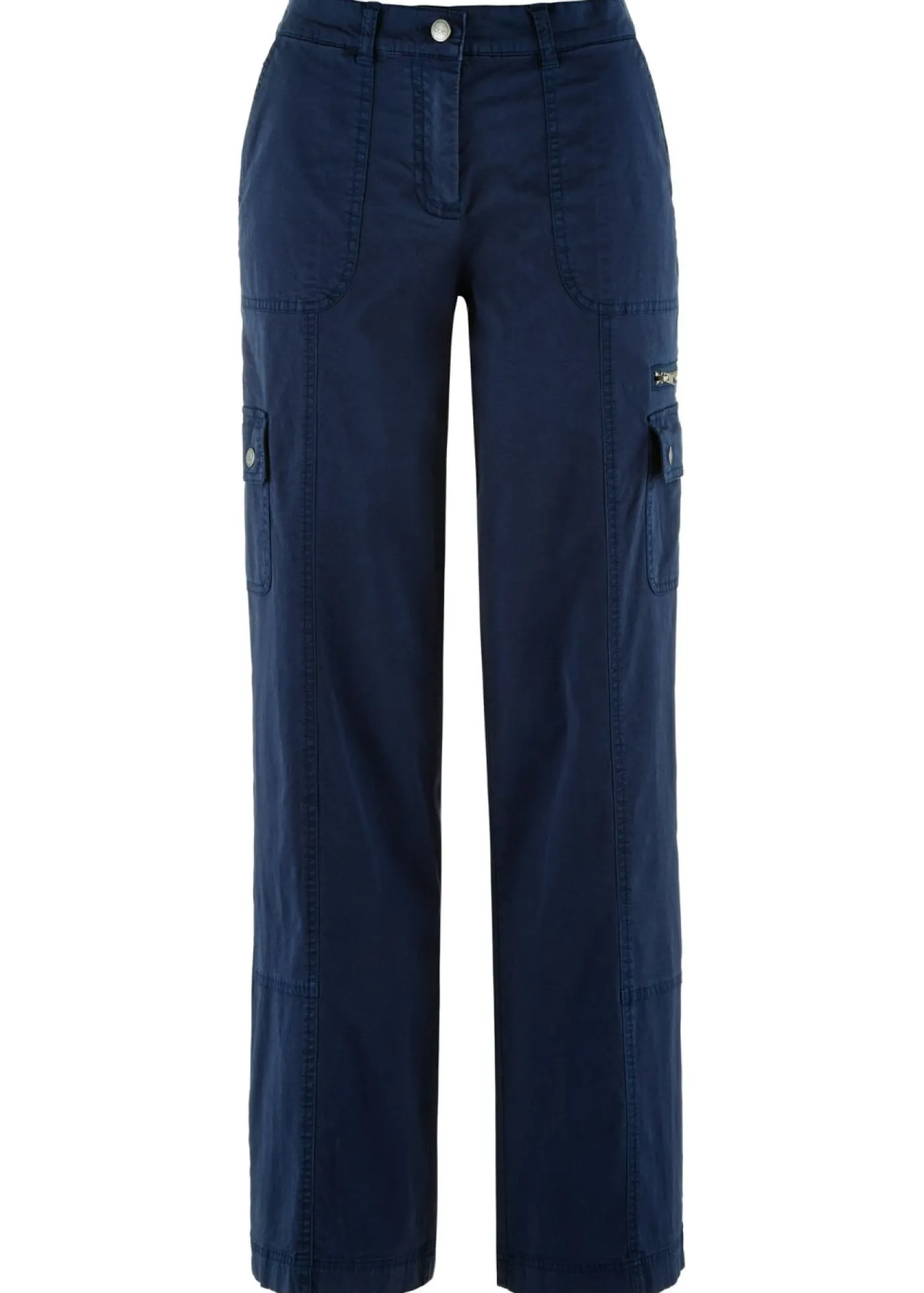 bonprix bonprix Pantalón tipo cargo de algodón, mid waist Azul marino New