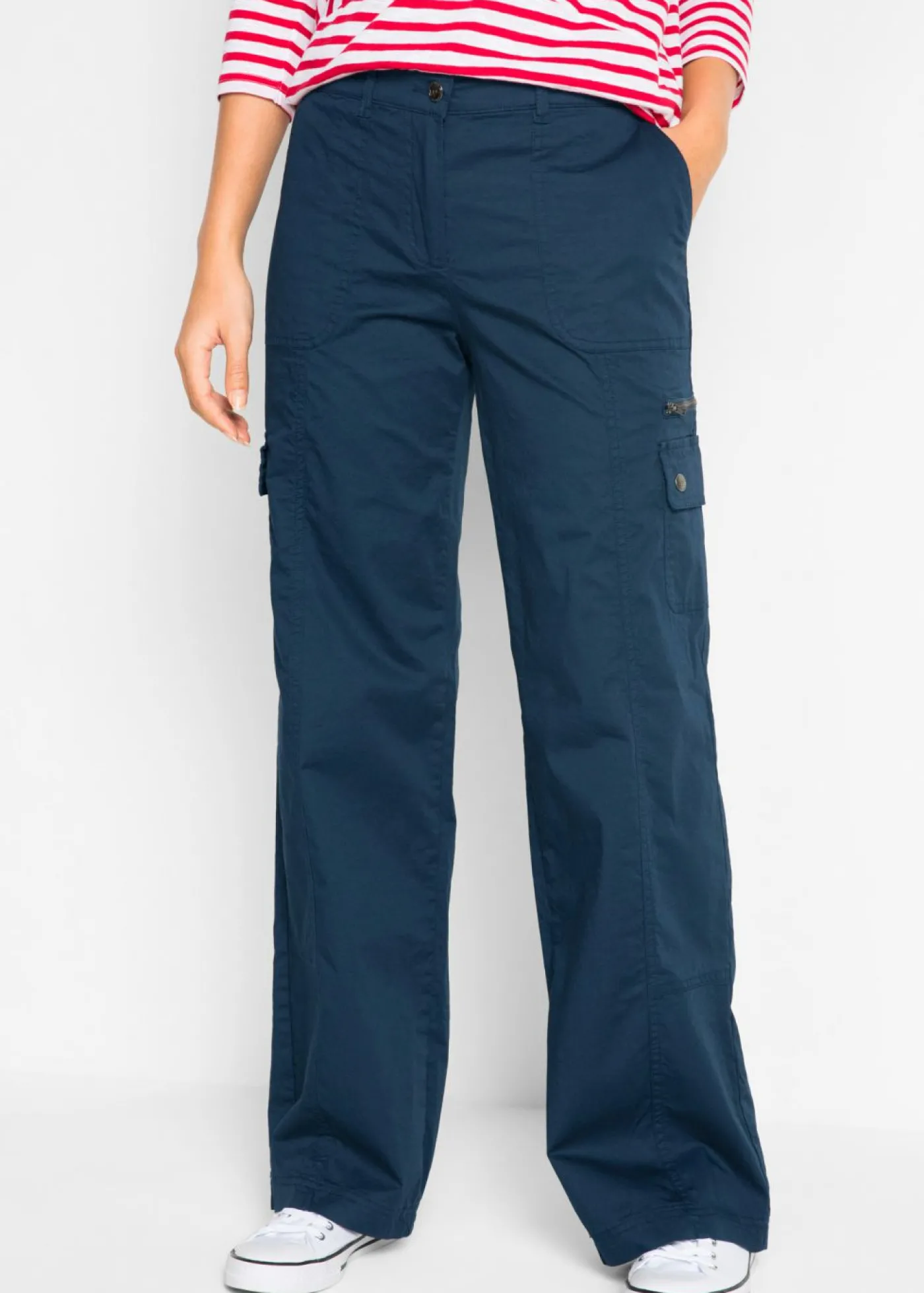 bonprix bonprix Pantalón tipo cargo de algodón, mid waist Azul marino New