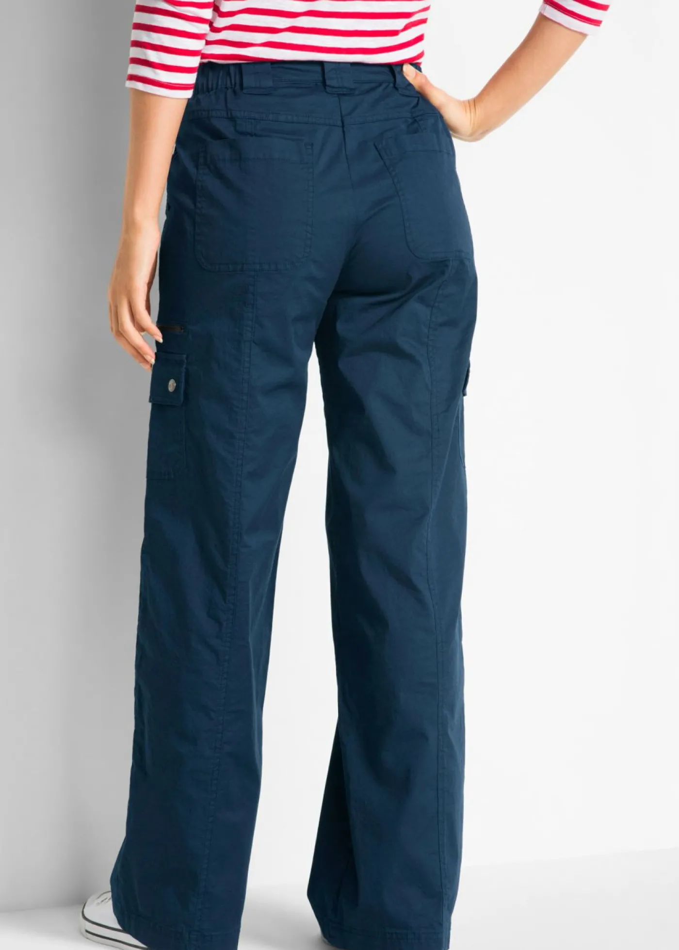 bonprix bonprix Pantalón tipo cargo de algodón, mid waist Azul marino New