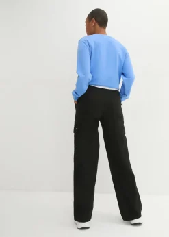 bonprix bonprix Pantalón tipo cargo de algodón, mid waist Negro Clearance