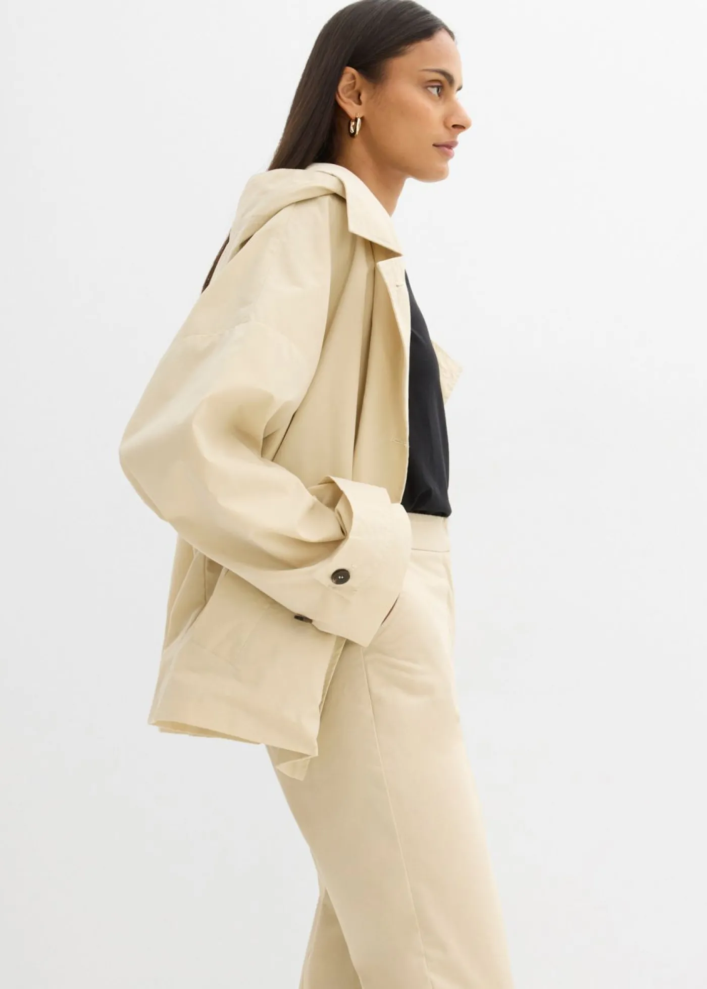 bonprix bonprix Pantalón tipo chino de sarga de algodón Arena claro Clearance