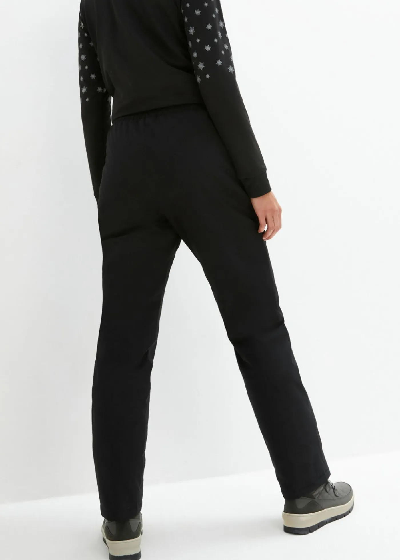 bonprix bonprix Pantalón térmico con forro polar, cintura cómoda, material impermeable y corte recto Negro Best
