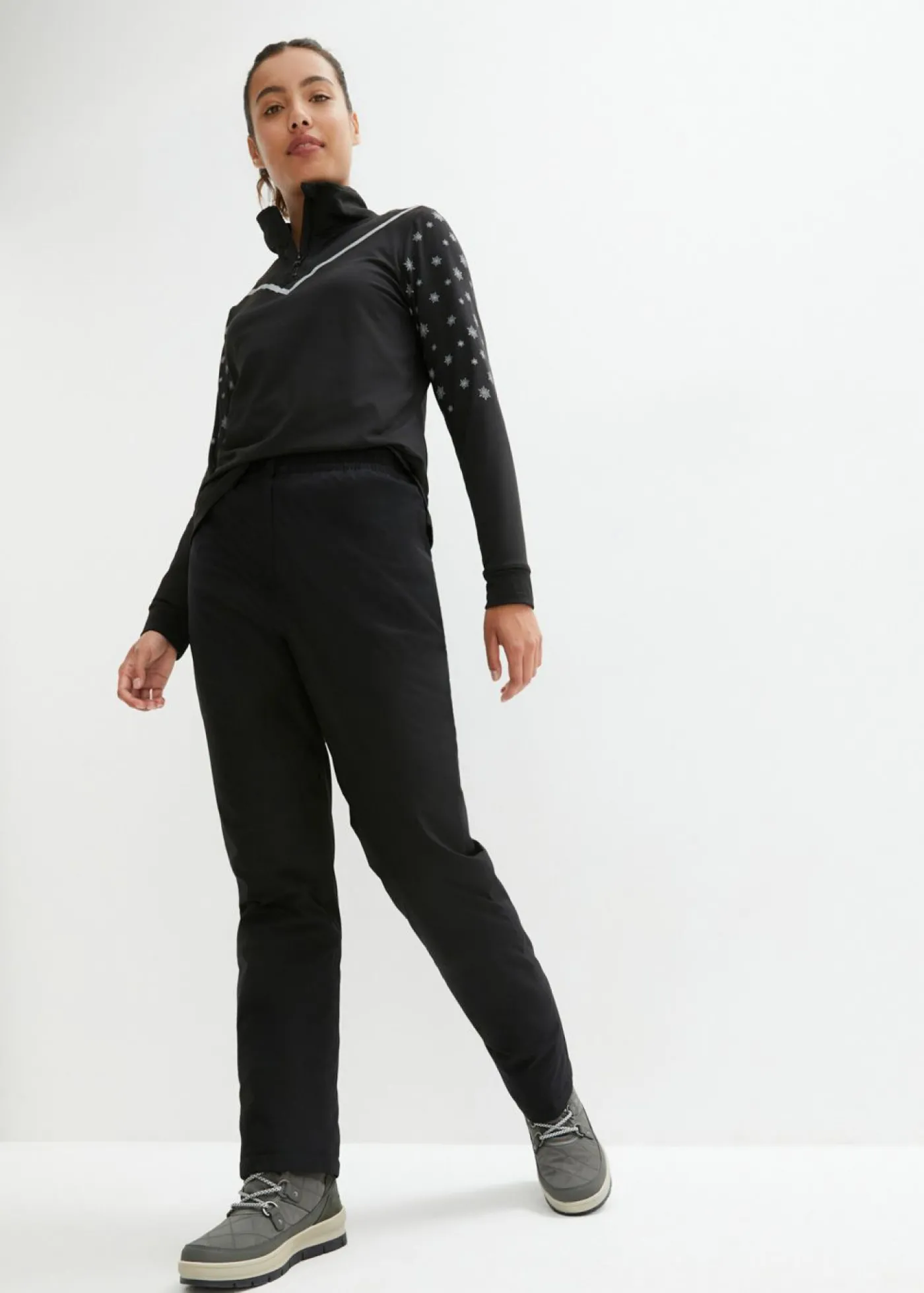 bonprix bonprix Pantalón térmico con forro polar, cintura cómoda, material impermeable y corte recto Negro Best