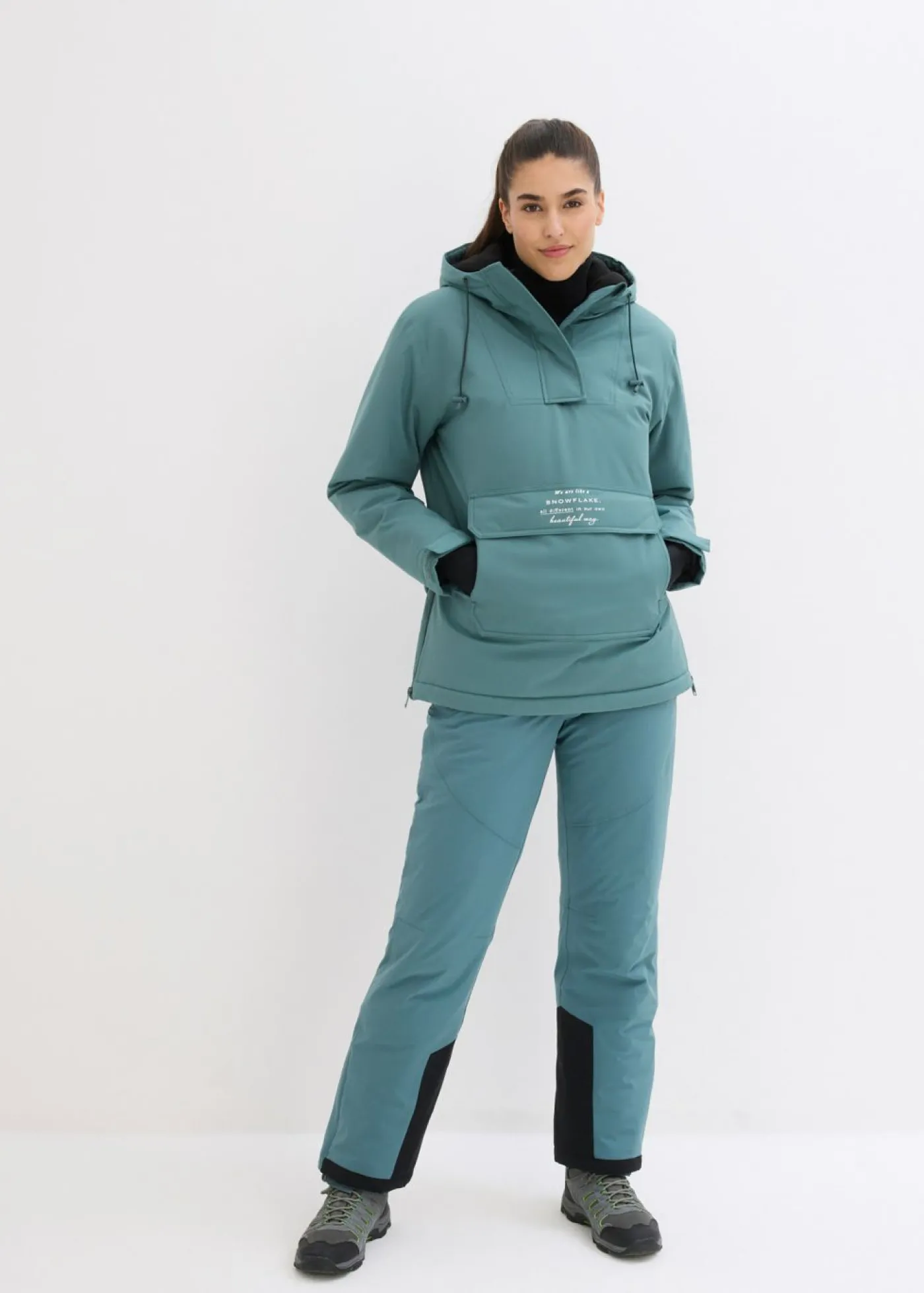 bonprix bonprix Pantalón térmico funcional de esquí con tirantes desmontables, material impermeable y corte recto Verde grisáceo Online