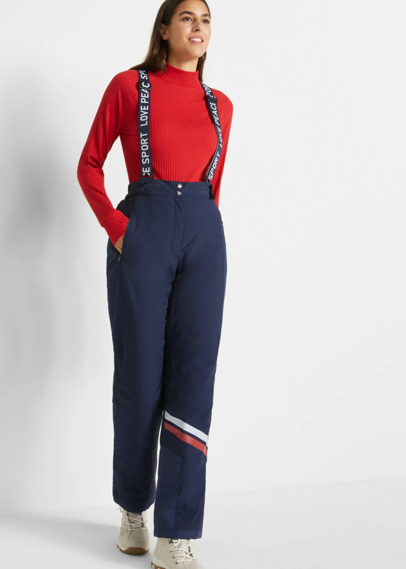 bonprix bonprix Pantalón térmico funcional de esquí con tirantes desmontables, material impermeable y corte recto Azul marino Discount