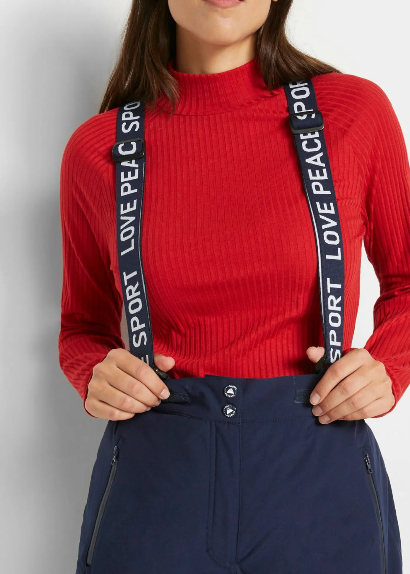 bonprix bonprix Pantalón térmico funcional de esquí con tirantes desmontables, material impermeable y corte recto Azul marino Discount