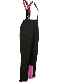 bonprix bonprix Pantalón térmico funcional de esquí con tirantes desmontables, material impermeable y corte recto Negro Sale