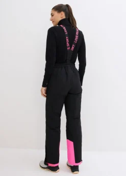 bonprix bonprix Pantalón térmico funcional de esquí con tirantes desmontables, material impermeable y corte recto Negro Sale