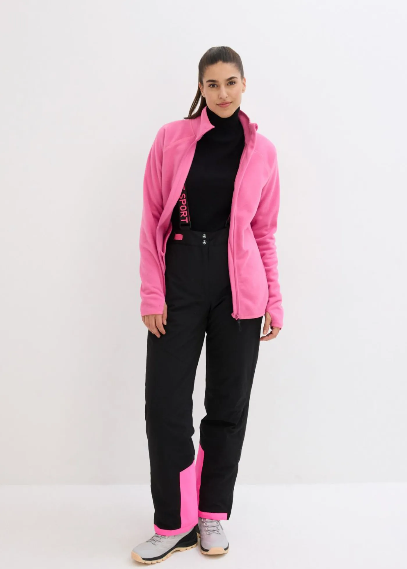 bonprix bonprix Pantalón térmico funcional de esquí con tirantes desmontables, material impermeable y corte recto Negro Sale