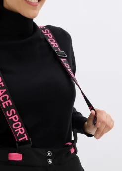bonprix bonprix Pantalón térmico funcional de esquí con tirantes desmontables, material impermeable y corte recto Negro Sale