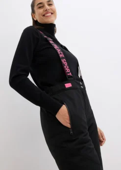 bonprix bonprix Pantalón térmico funcional de esquí con tirantes desmontables, material impermeable y corte recto Negro Sale