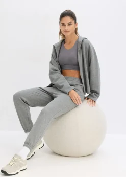 bonprix bonprix Pantalones de chándal con entrepierna extra ancha de algodón orgánico puro gris jaspeado moteado Sale