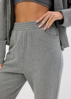 bonprix bonprix Pantalones de chándal con entrepierna extra ancha de algodón orgánico puro gris jaspeado moteado Sale