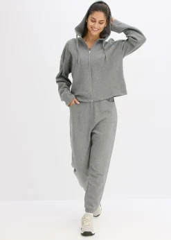 bonprix bonprix Pantalones de chándal con entrepierna extra ancha de algodón orgánico puro gris jaspeado moteado Sale