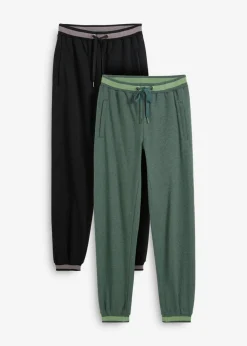 bonprix bonprix Pantalones de chándal de mezcla de algodón (2 unidades) negro + verde oscuro jaspeado Best