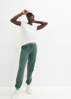 bonprix bonprix Pantalones de chándal de mezcla de algodón (2 unidades) negro + verde oscuro jaspeado Best
