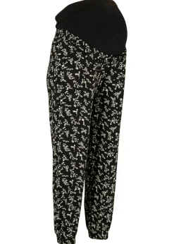 bonprix bonprix Pantalones premamá con estampado divertido, mezcla de viscosa, loose fit Negro de flores Sale