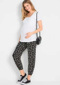 bonprix bonprix Pantalones premamá con estampado divertido, mezcla de viscosa, loose fit Negro de flores Sale