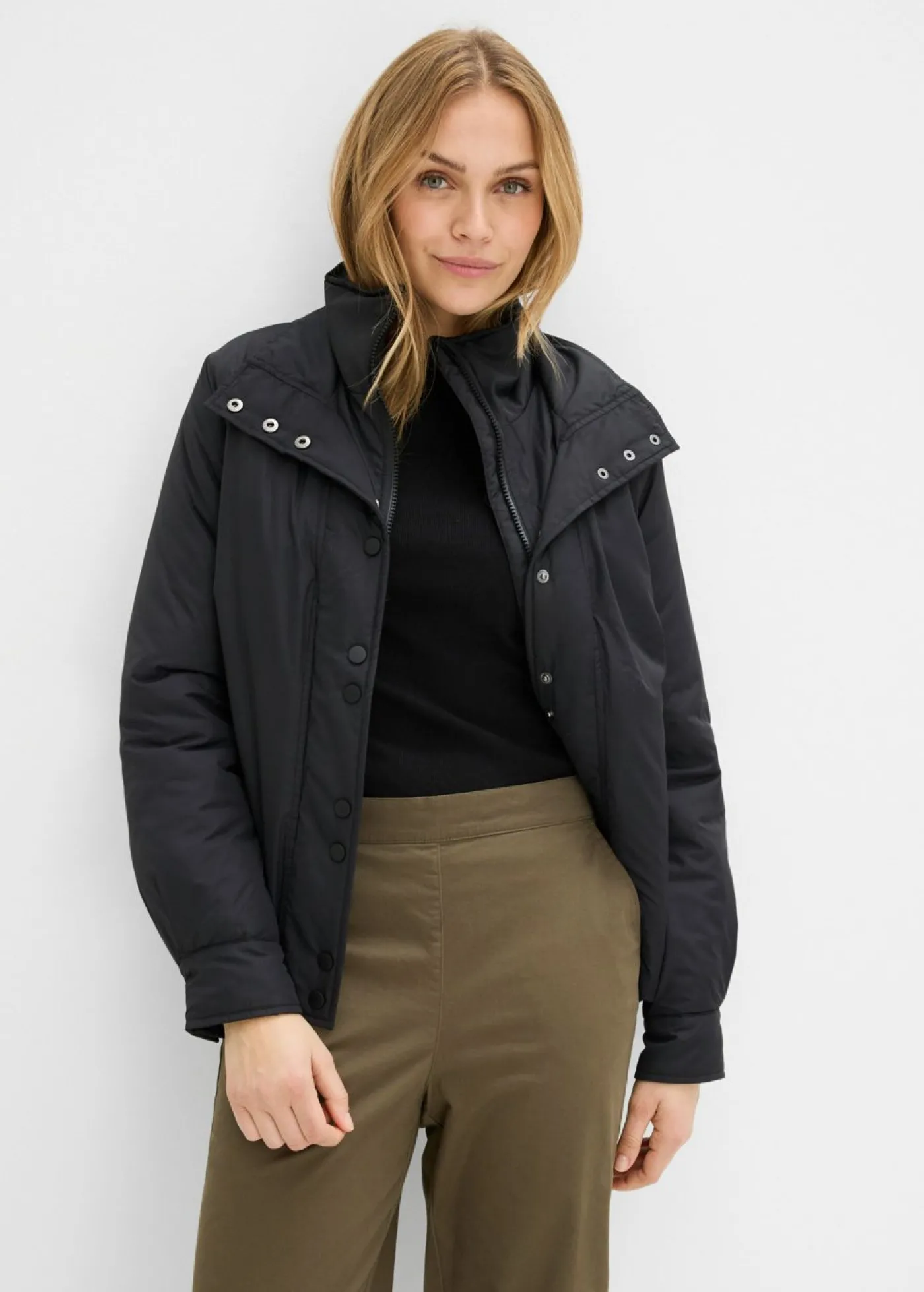 bonprix bonprix Pantalones sin cierre de mezcla de algodón Verde oliva oscuro New