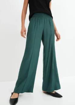 bonprix bonprix Pantalones slip-on de crepé de viscosa fluido verde mate Outlet