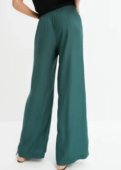 bonprix bonprix Pantalones slip-on de crepé de viscosa fluido verde mate Outlet