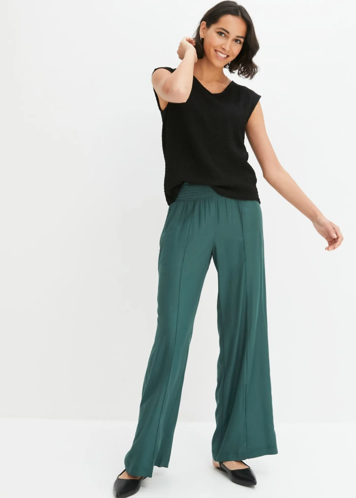 bonprix bonprix Pantalones slip-on de crepé de viscosa fluido verde mate Outlet