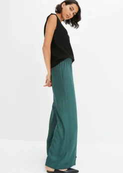 bonprix bonprix Pantalones slip-on de crepé de viscosa fluido verde mate Outlet