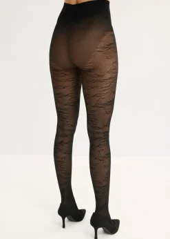 bonprix bonprix Pantis con diseño floral de rejilla Negro Discount