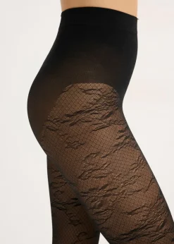 bonprix bonprix Pantis con diseño floral de rejilla Negro Discount