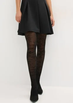 bonprix bonprix Pantis con diseño floral de rejilla Negro Discount