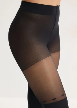 bonprix bonprix Pantis de 70 den con corazones y diseño por encima de la rodilla Negro Sale