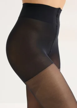 bonprix bonprix Pantis 30 den de poliamida reciclada con cinturilla cómoda y corazones en la parte posterior Negro New