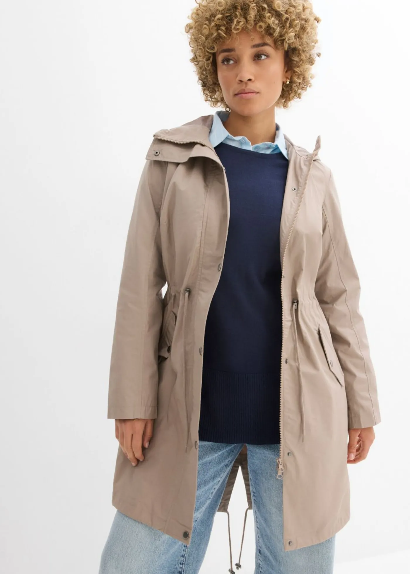 bonprix bonprix Parka con capucha Marrón grisáceo Online