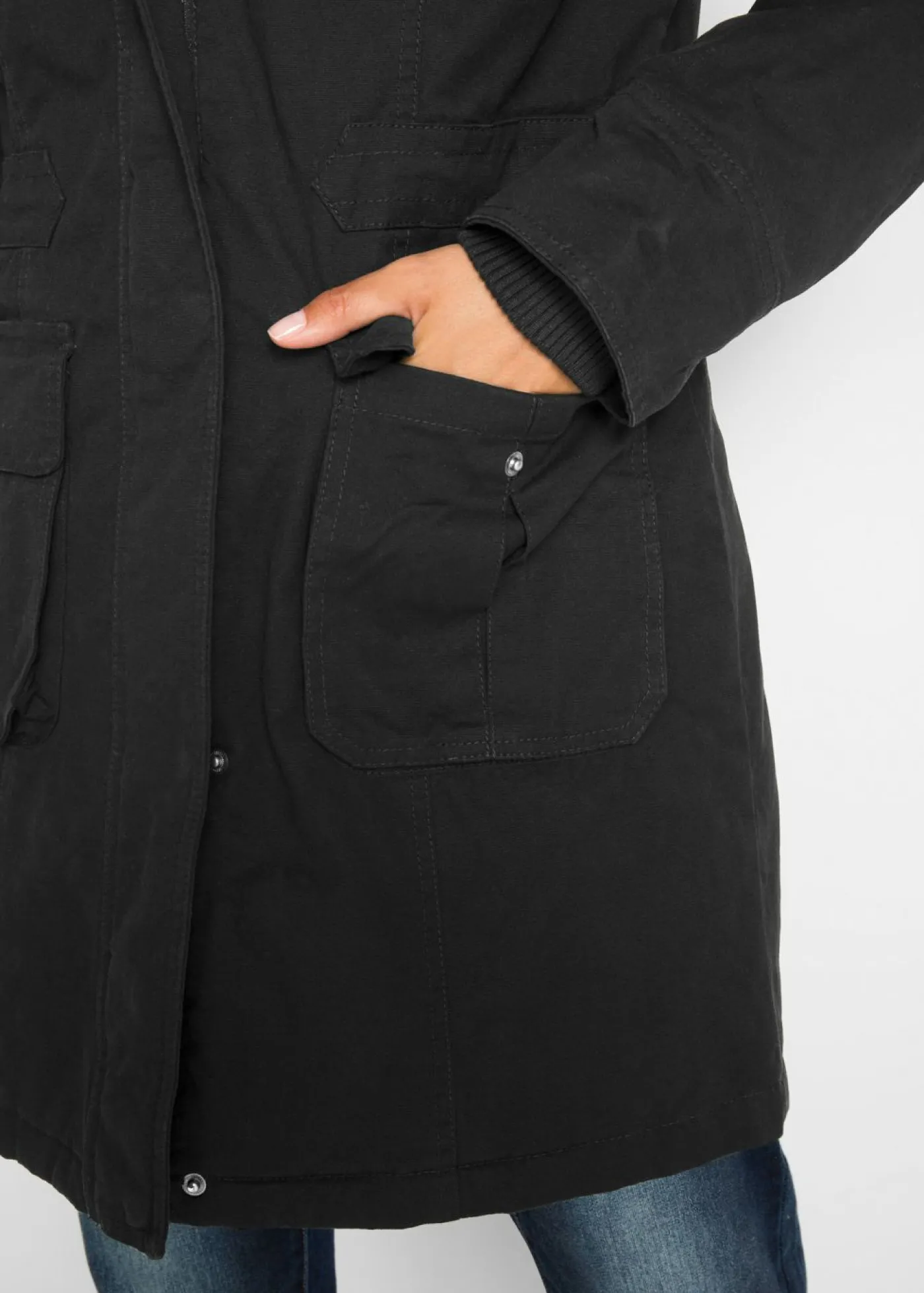 bonprix bonprix Parka con capucha forrada de tejido polar Negro Sale