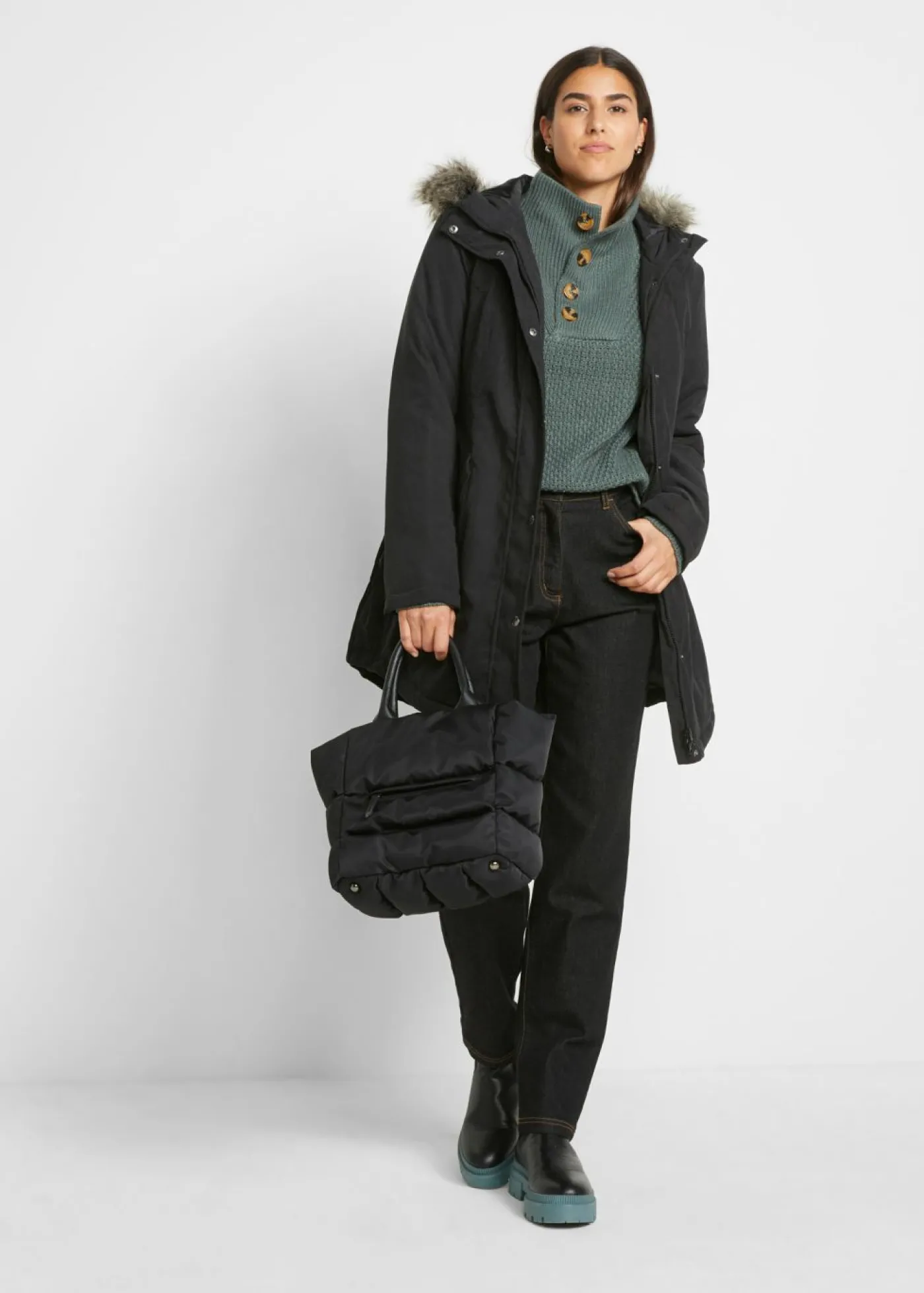 bonprix bonprix Parka con cremallera lateral para ajustar la anchura Negro Sale